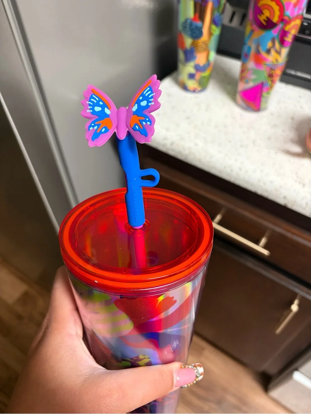 Starbucks Iridescent Pink Multi-Color Tumbler with Blue Straw